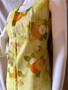 Vintage 60's Sleeveless Dress in Mint with Orange & Yellow Blooms NWT